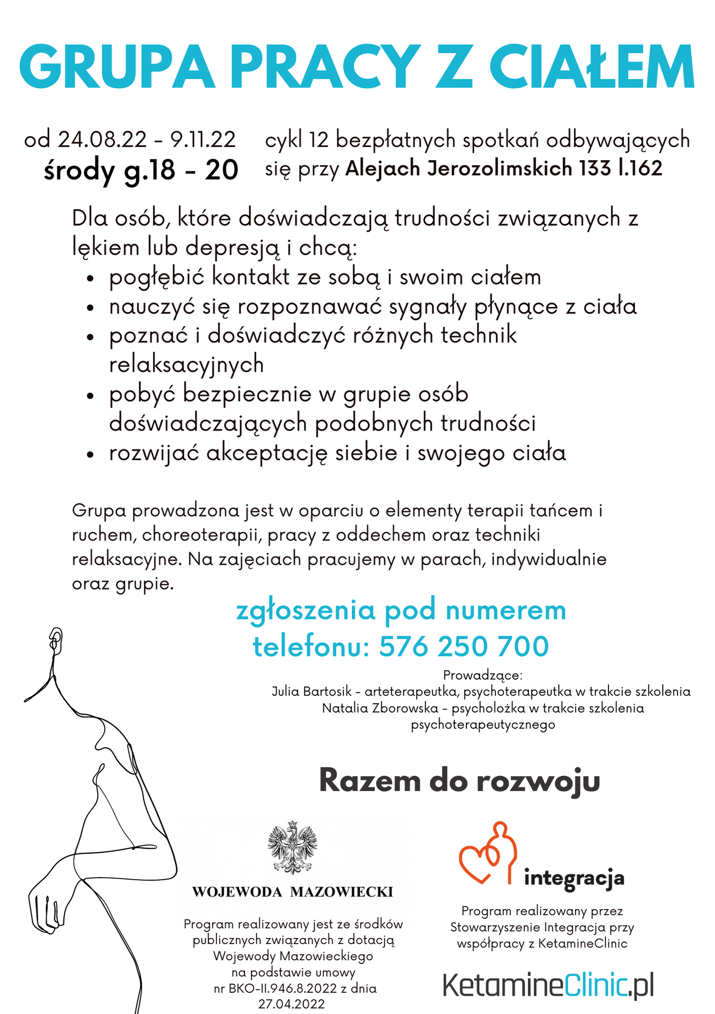 grupa pracy z ciałem warszawa plakat ketamineclinic.pl